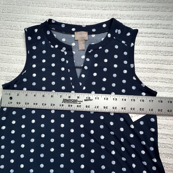 Chico's Women's Stripe Polka Dot Sleeveless Dress Shelley Split Neck Blue 0 New - Picture 7 of 9